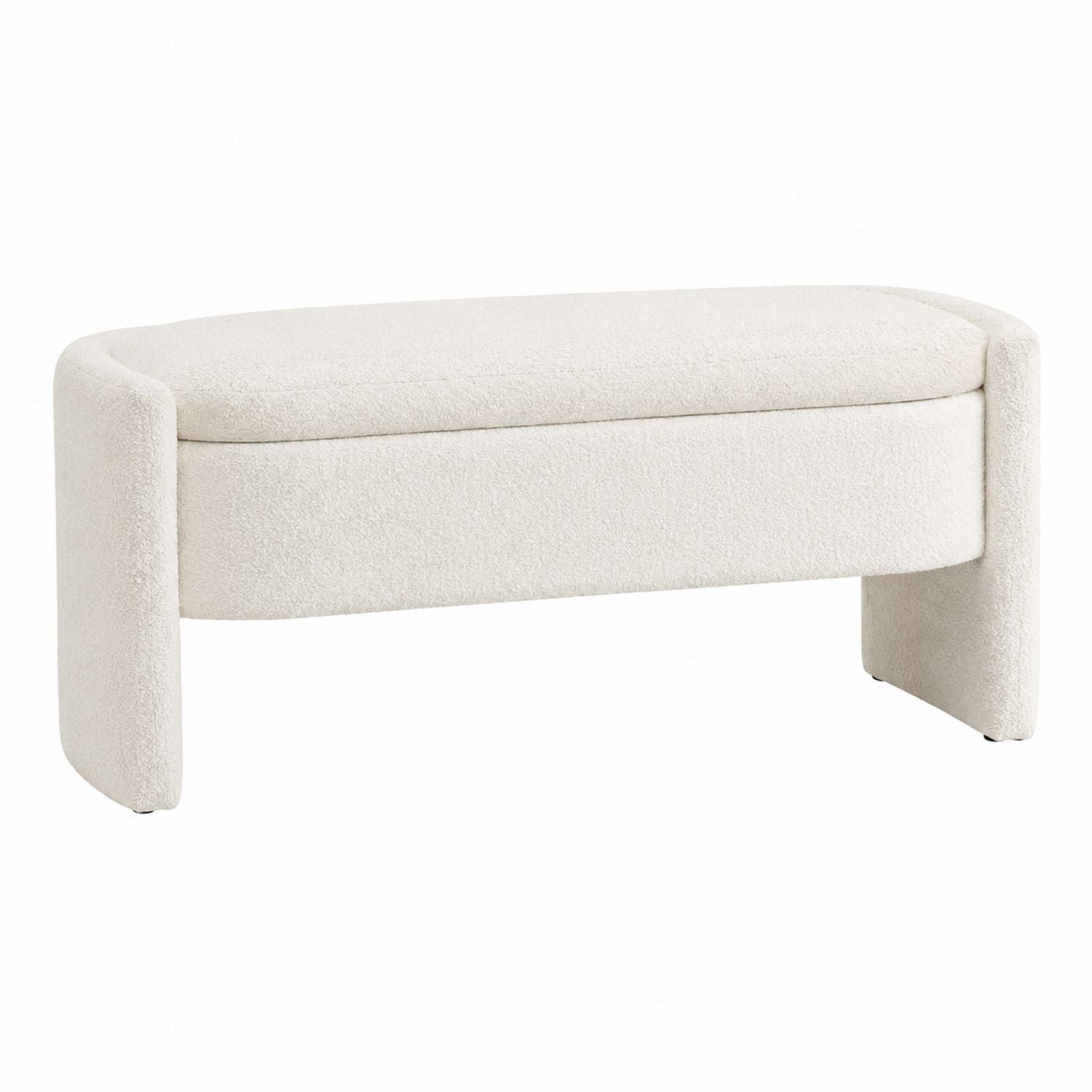 Rectangular Upholstered Ottoman Bouclé Fabric Cream 100x40x45cm