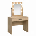Oak Wood Vanity Table with Mirror and LED Lights